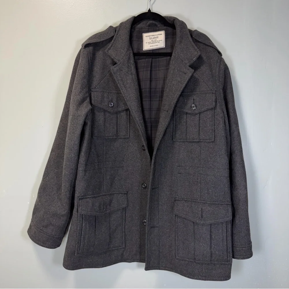 Old Navy Men’s Charcoal Wool Blend Military Field‎ Jacket Size XL